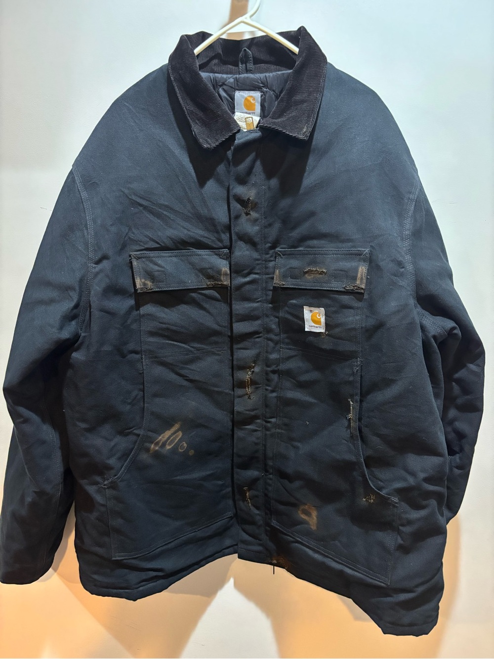 Carhartt Men’s Black Work Jacket Distressed vintage - Heavy-Duty Insulated Coat